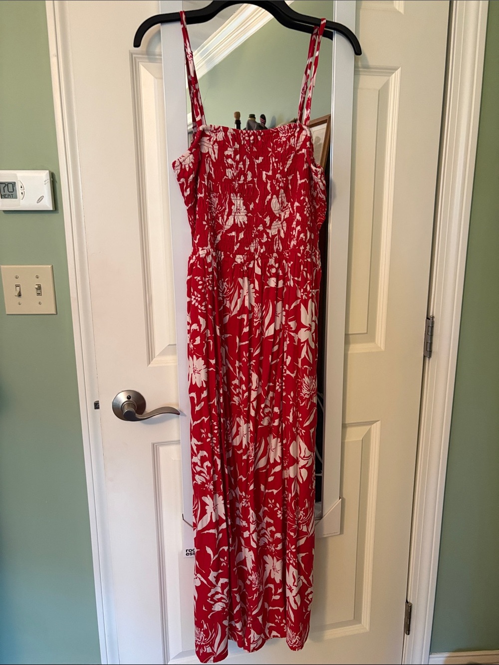 Old Navy Red & White Floral Smocked Maxi Dress
